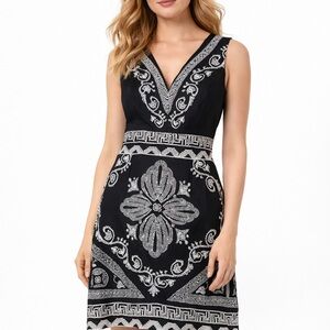 White House Black Market Black and White Floral Midi Dress